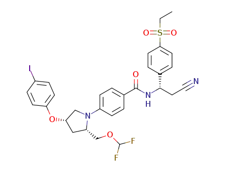 N-((S)-2-cyano-1-(4-(ethylsulfonyl)phenyl)ethyl)-4-((2S,4S)-2-((difluoromethoxy)methyl)-4-(4-iodophenoxy)pyrrolidin-1-yl)benzamide