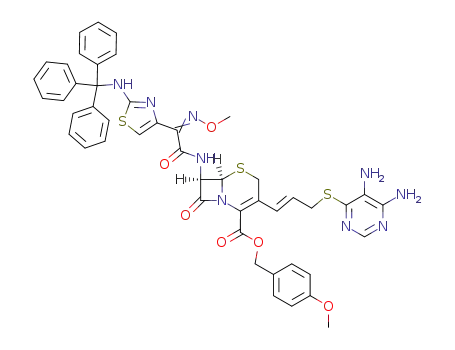 (6R,7R)-3-[(E)-3-(5,6-Diamino-pyrimidin-4-ylsulfanyl)-propenyl]-7-{2-[(Z)-methoxyimino]-2-[2-(trityl-amino)-thiazol-4-yl]-acetylamino}-8-oxo-5-thia-1-aza-bicyclo[4.2.0]oct-2-ene-2-carboxylic acid 4-methoxy-benzyl ester