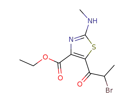 Molecular Structure of 94284-85-2 (4-Thiazolecarboxylic acid, 5-(2-bromo-1-oxopropyl)-2-(methylamino)-,
ethyl ester)
