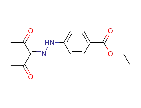 Molecular Structure of 41095-26-5 (Benzoic acid, 4-[(1-acetyl-2-oxopropylidene)hydrazino]-, ethyl ester)
