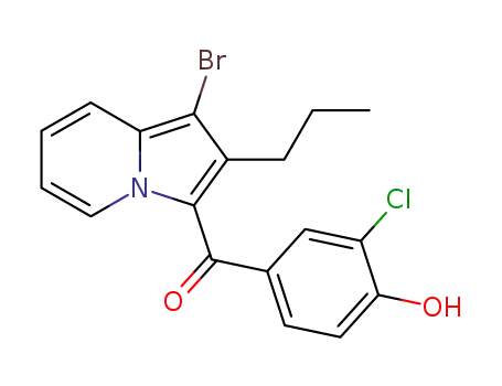 Molecular Structure of 77832-93-0 (Methanone, (1-bromo-2-propyl-3-indolizinyl)(3-chloro-4-hydroxyphenyl)-)