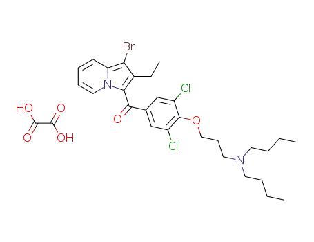 Molecular Structure of 79283-47-9 (Methanone,
(1-bromo-2-ethyl-3-indolizinyl)[3,5-dichloro-4-[3-(dibutylamino)propoxy]
phenyl]-, ethanedioate (1:1))