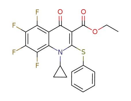 Molecular Structure of 193283-44-2 (3-Quinolinecarboxylic acid,
1-cyclopropyl-5,6,7,8-tetrafluoro-1,4-dihydro-4-oxo-2-(phenylthio)-, ethyl
ester)