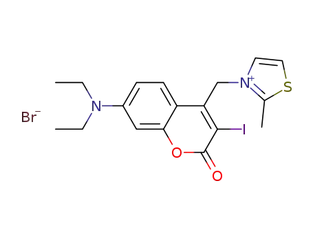 3-((7-(diethylamino)-3-iodo-2-oxo-2H-chromen-4-yl)methyl)-2-methylthiazol-3-ium bromide