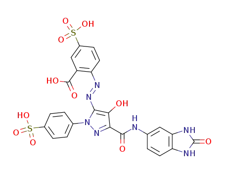 5-(2'-carboxy-4'-sulphophenyl)azo-1-(4'-sulphophenyl)-4-hydroxy-3-[N-(2'-oxobenzimidazol-5'-yl)carboxamide]pyrazole
