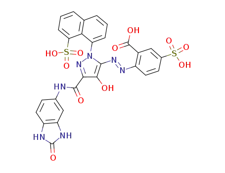 5-(2'-carboxy-4'-sulphophenyl)azo-1-(8'-sulphonaphthyl)-4-hydroxy-3-[N-(2'-oxobenzimidazol-5'-yl)carboxamide]pyrazole
