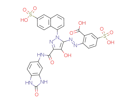 5-(2'-carboxy-4'-sulphophenyl)azo-1-(6'-sulphonaphthyl)-4-hydroxy-3-[N-(2'-oxobenzimidazol-5'-yl)carboxamide]pyrazole