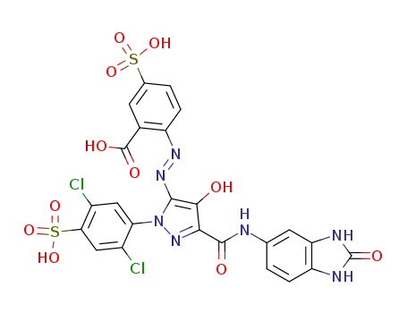 5-(2'-carboxy-4'-sulphophenyl)azo-1-(2',5'-dichloro-4'-sulphophenyl)-4-hydroxy-3-[N-(2'-oxobenzimidazol-5'-yl)carboxamide]pyrazole