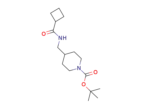 Molecular Structure of 666853-33-4 (1-Piperidinecarboxylic acid, 4-[[(cyclobutylcarbonyl)amino]methyl]-,
1,1-dimethylethyl ester)