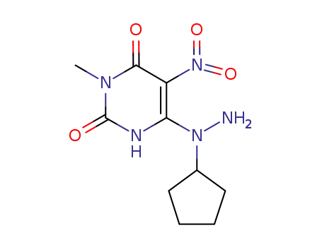 Molecular Structure of 646071-33-2 (2,4(1H,3H)-Pyrimidinedione,
6-(1-cyclopentylhydrazino)-3-methyl-5-nitro-)