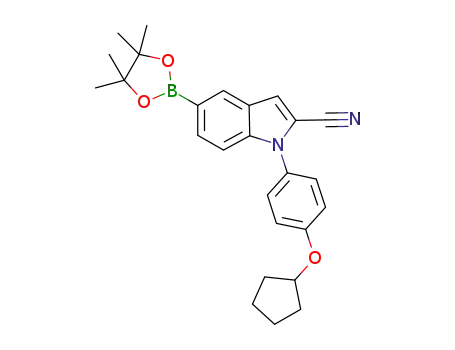 Molecular Structure of 902772-15-0 (1H-Indole-2-carbonitrile,
1-[4-(cyclopentyloxy)phenyl]-5-(4,4,5,5-tetramethyl-1,3,2-dioxaborolan-2
-yl)-)
