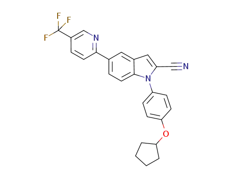Molecular Structure of 902772-16-1 (1H-Indole-2-carbonitrile,
1-[4-(cyclopentyloxy)phenyl]-5-[5-(trifluoromethyl)-2-pyridinyl]-)
