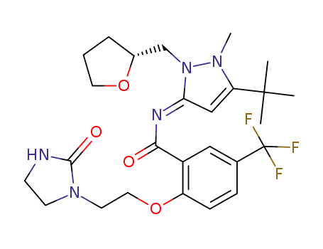 N-{(3E)-5-tert-butyl-1-methyl-2-[(2R)-tetrahydrofuran-2-ylmethyl]-1,2-dihydro-3H-pyrazol-3-ylidene}-2-[2-(2-oxoimidazolidin-1-yl)ethoxy]-5-(trifluoromethyl)benzamide