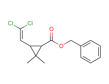 Molecular Structure of 60066-48-0 (Cyclopropanecarboxylic acid, 3-(2,2-dichloroethenyl)-2,2-dimethyl-,
phenylmethyl ester)