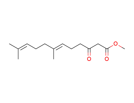 Molecular Structure of 56523-17-2 (6,10-Dodecadienoic acid, 7,11-dimethyl-3-oxo-, methyl ester, (E)-)