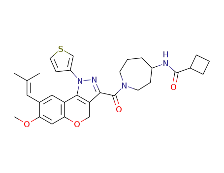 cyclobutanecarboxylic acid {1-[7-methoxy-8-(2-methyl-propenyl)-1-thiophen-3-yl-1,4-dihydro-chromeno[4,3-c]pyrazole-3-carbonyl]-azepan-4-yl}-amide