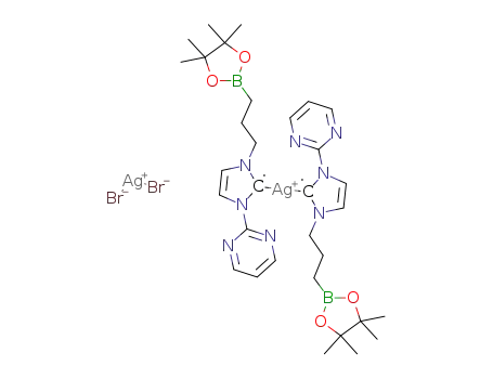 bis(1-(pyrimidin-2-yl)-3-(3-(4,4,5,5-tetramethyl-1,3,2-dioxaborolan-2-yl)propyl)-1H-imidazol-2(3H)-ylidene)silver(I) dibromoargentate: