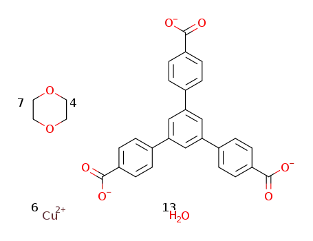 catena-[triaquatris(1,4-dioxane)tetrakis{4,4',4"-benzene-1,3,5-triyltris(benzoate)}hexacopper(II)] 1,4-dioxane tetrasolvate decahydrate