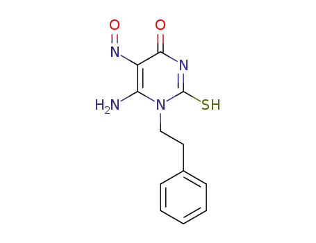 Molecular Structure of 139460-80-3 (4(1H)-Pyrimidinone,
6-amino-2,3-dihydro-5-nitroso-1-(2-phenylethyl)-2-thioxo-)
