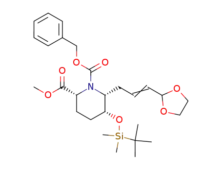 1-benzyl, 2-methyl (2RS,5RS,6RS)-5-[(tert-butyldimethylsilyl)oxy]-6-[3-(1,3-dioxolan-2-yl)prop-2-enyl]piperidine-1,2-dicarboxylate