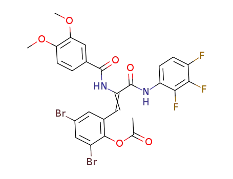 2,4-dibromo-6-(2-(3,4-dimethoxybenzamido)-3-oxo-3-(2,3,4-trifluorophenylamino)prop-1-enyl)phenyl acetate