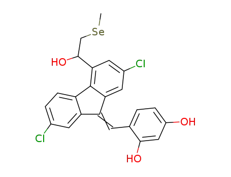 4-((2,7-dichloro-4-(1-hydroxy-2-(methylselanyl)ethyl)-9H-fluoren-9-ylidene)methyl)benzene-1,3-diol