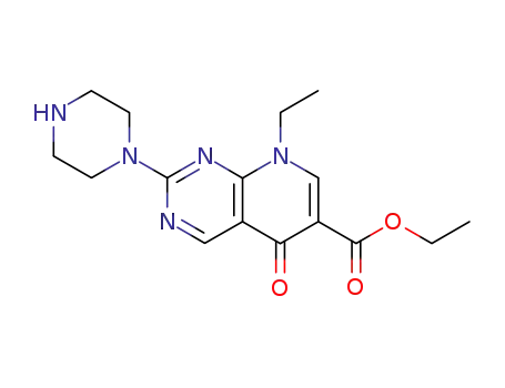 Molecular Structure of 51940-43-3 (Pyrido[2,3-d]pyrimidine-6-carboxylic acid,
8-ethyl-5,8-dihydro-5-oxo-2-(1-piperazinyl)-, ethyl ester)