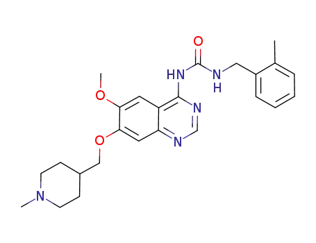 Molecular Structure of 320364-75-8 (Urea,
N-[6-methoxy-7-[(1-methyl-4-piperidinyl)methoxy]-4-quinazolinyl]-N'-[(2-
methylphenyl)methyl]-)