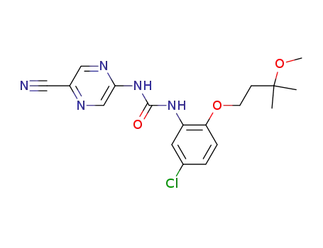 Molecular Structure of 660851-16-1 (Urea,
N-[5-chloro-2-(3-methoxy-3-methylbutoxy)phenyl]-N'-(5-cyanopyrazinyl)-)
