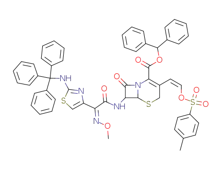 2-benzhydryloxycarbonyl-7-[2-methoxyimino-2-(2-tritylamino-thiazol-4-yl)-acetamido]-8-oxo-3-(2-tosyloxy-vinyl)-5-thia-1-aza-bicyclo[4.2.0]-oct-2-ene