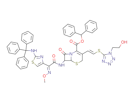 2-Benzhydryloxycarbonyl-3-{2-[1-(2-hydroxyethyl)tetrazol-5-yl]-thiovinyl}-7-[2-methoxyimino-2-(2-tritylamino-thiazol-4-yl)-acetamido]-8-oxo-5-thia-1-aza-bicyclo[4.2.0]oct-2-ene