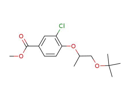 Molecular Structure of 570408-03-6 (Benzoic acid, 3-chloro-4-[2-(1,1-dimethylethoxy)-1-methylethoxy]-,
methyl ester)
