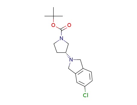 Molecular Structure of 849106-73-6 (1-Pyrrolidinecarboxylic acid, 3-(5-chloro-1,3-dihydro-2H-isoindol-2-yl)-,
1,1-dimethylethyl ester, (3R)-)