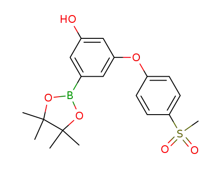 Molecular Structure of 1177420-08-4 (3-[4-(methylsulfonyl)phenoxy]-5-(4,4,5,5-tetramethyl-1,3,2-dioxaborolan-2-yl)phenol)