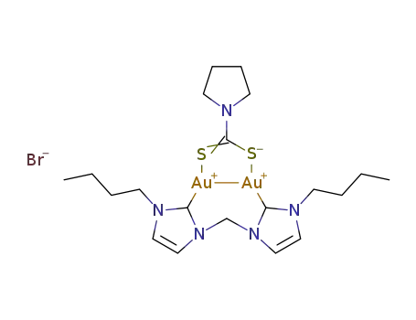 [Au2(μ2-N-nBu-NHC-CH2-NHC-N-nBu)(pyrrolidinedithiocarbamate)](Br)