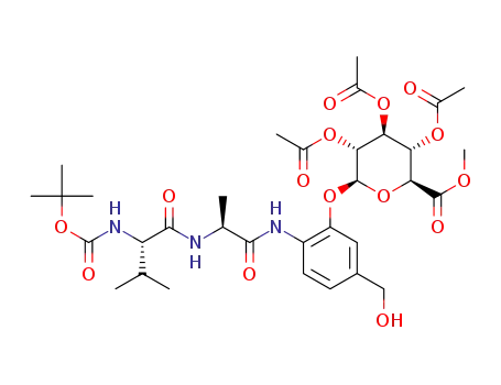 (2S,3R,4S,5S,6S)-2-(2-((S)-2-((S)-2-((tert-butoxycarbonyl)amino)-3-methylbutanamido)propanamido)-5-(hydroxymethyl)phenoxy)-6-(methoxycarbonyl)tetrahydro-2H-pyran-3,4,5-triyl triacetate