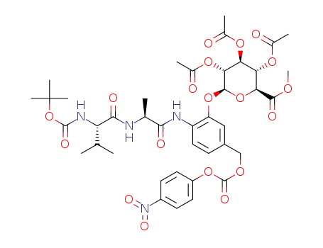 (2S,3R,4S,5S,6S)-2-(2-((S)-2-((S)-2-((tert-butoxycarbonyl)amino)-3-methylbutanamido)propanamido)-5-((((4-nitrophenoxy)carbonyl)oxy)methyl)phenoxy)-6-(methoxycarbonyl)tetrahydro-2H-pyran-3,4,5-triyl triacetate