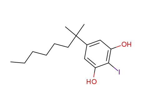 Molecular Structure of 112639-13-1 (1,3-Benzenediol, 5-(1,1-dimethylheptyl)-2-iodo-)