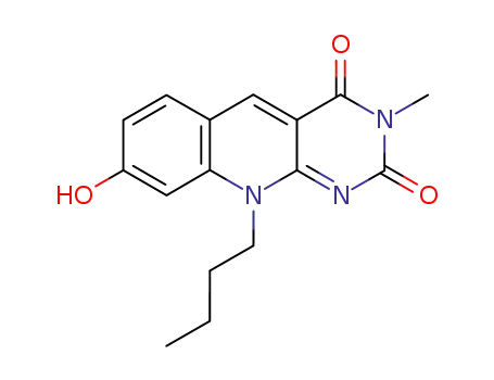 Molecular Structure of 84459-40-5 (Pyrimido[4,5-b]quinoline-2,4(3H,10H)-dione,
10-butyl-8-hydroxy-3-methyl-)