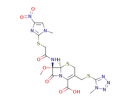 (6R)-7c-methoxy-7t-[2-(1-methyl-4-nitro-1H-imidazol-2-ylsulfanyl)-acetylamino]-3-(1-methyl-1H-tetrazol-5-ylsulfanylmethyl)-8-oxo-(6rH)-5-thia-1-aza-bicyclo[4.2.0]oct-2-ene-2-carboxylic acid