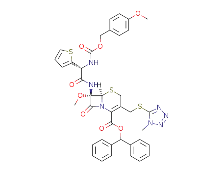(6R)-7c-methoxy-7t-[(Ξ)-2-(4-methoxy-benzyloxycarbonylamino)-2-thiophen-2-yl-acetylamino]-3-(1-methyl-1H-tetrazol-5-ylsulfanylmethyl)-8-oxo-(6rH)-5-thia-1-aza-bicyclo[4.2.0]oct-2-ene-2-carboxylic acid benzhydryl ester