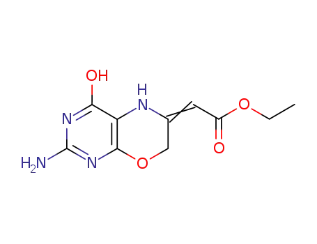 Molecular Structure of 73217-06-8 (ethyl (2-amino-4-oxo-3,5-dihydro-4H-pyrimido[4,5-b][1,4]oxazin-6(7H)-ylidene)acetate)