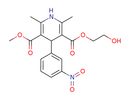 Molecular Structure of 85677-95-8 (3,5-Pyridinedicarboxylic acid,
1,4-dihydro-2,6-dimethyl-4-(3-nitrophenyl)-, 2-hydroxyethyl methyl ester)
