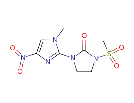 Molecular Structure of 56302-24-0 (2-Imidazolidinone,
1-(1-methyl-4-nitro-1H-imidazol-2-yl)-3-(methylsulfonyl)-)
