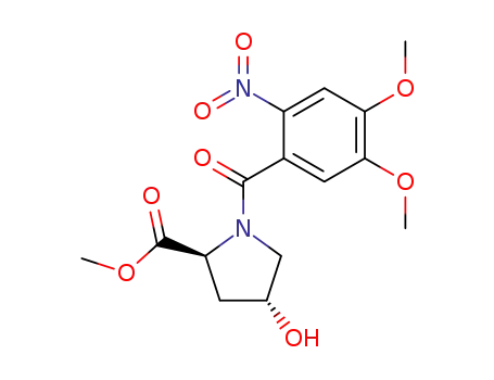 Molecular Structure of 54431-30-0 (L-Proline, 1-(4,5-dimethoxy-2-nitrobenzoyl)-4-hydroxy-, methyl ester,
(4R)-)