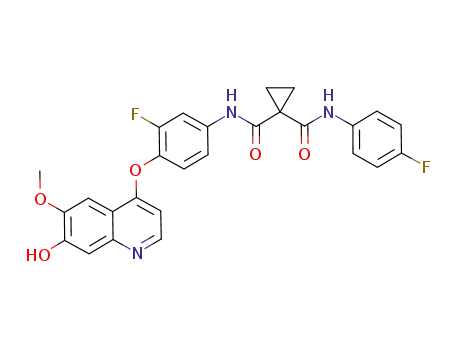 Molecular Structure of 849217-50-1 (1,1-Cyclopropanedicarboxamide,
N-[3-fluoro-4-[(7-hydroxy-6-methoxy-4-quinolinyl)oxy]phenyl]-N'-(4-fluoro
phenyl)-)