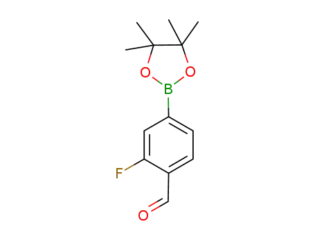 Molecular Structure of 503176-50-9 (2-Fluoro-4-(4,4,5,5-tetramethyl-1,3,2-dioxaborolan-2-yl)benzaldehyde)