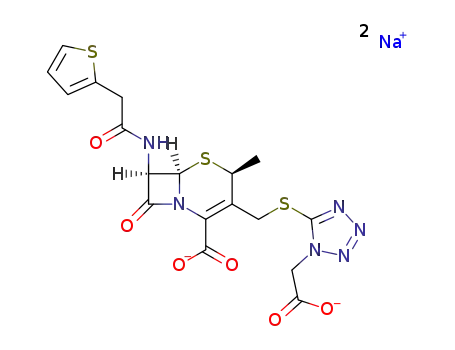 disodium 7-(2-thienylacetamido)-2β-methyl-3-(1-carborxymethyl-1H-tetrazol-5-yl)thiomethylceph-3-em-4-carboxylate