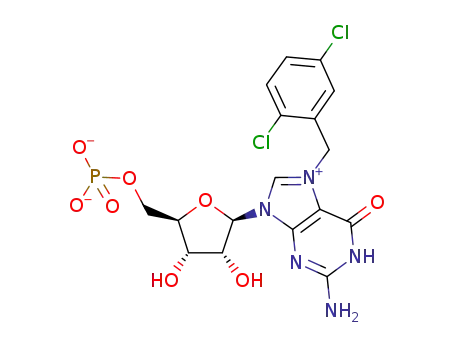 ((2R,3S,4R,5R)-5-(2-amino-7-(2,5-dichlorobenzyl)-6-oxo-1H-purin-1-ium-9(6H)-yl)-3,4-dihydroxytetrahydrofuran-2-yl)methyl phosphate