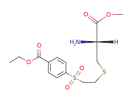 Molecular Structure of 95588-67-3 (Benzoic acid,
4-[[2-[(2-amino-3-methoxy-3-oxopropyl)thio]ethyl]sulfonyl]-, ethyl ester,
(R)-)